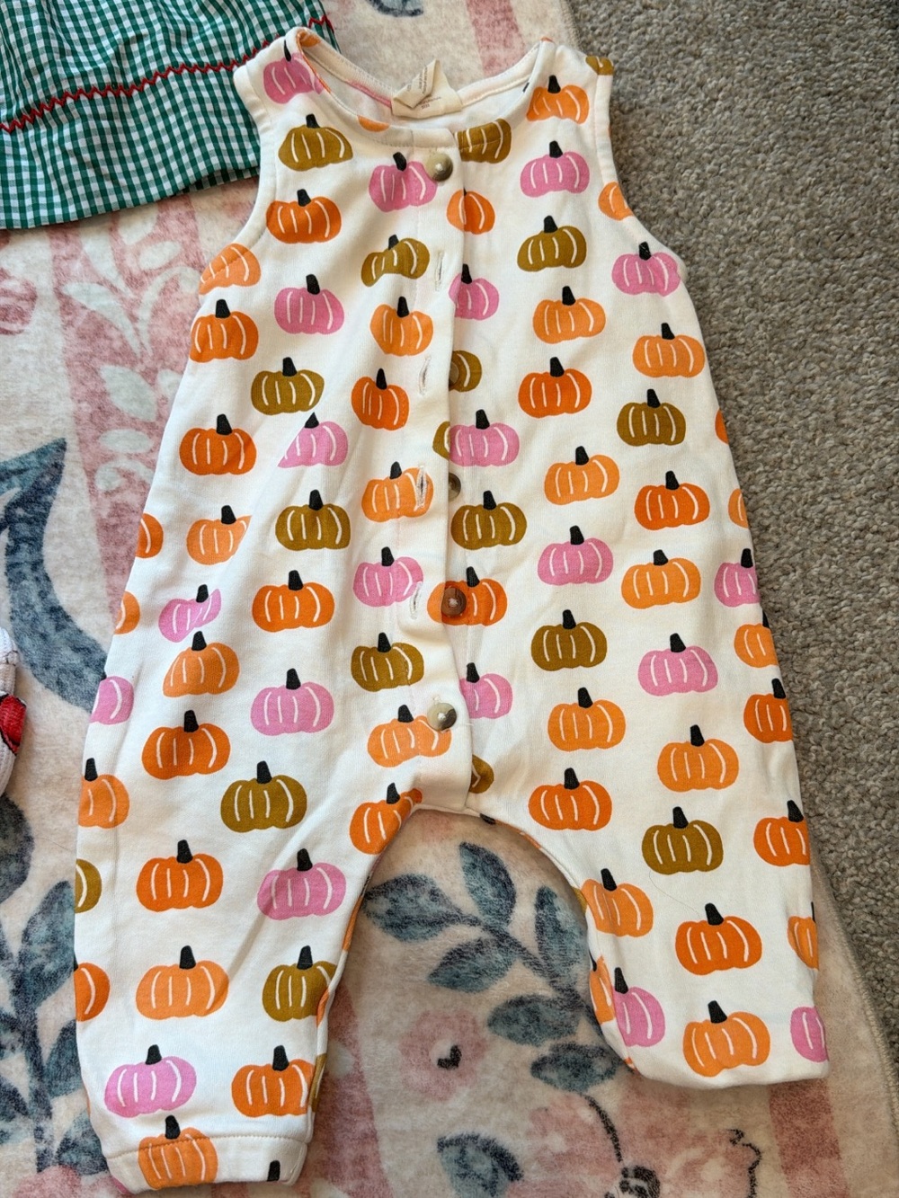 Pumpkin Print One-Piece Romper - Cream/Orange/Pink